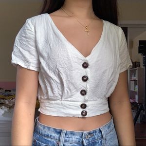 White linen button crop top